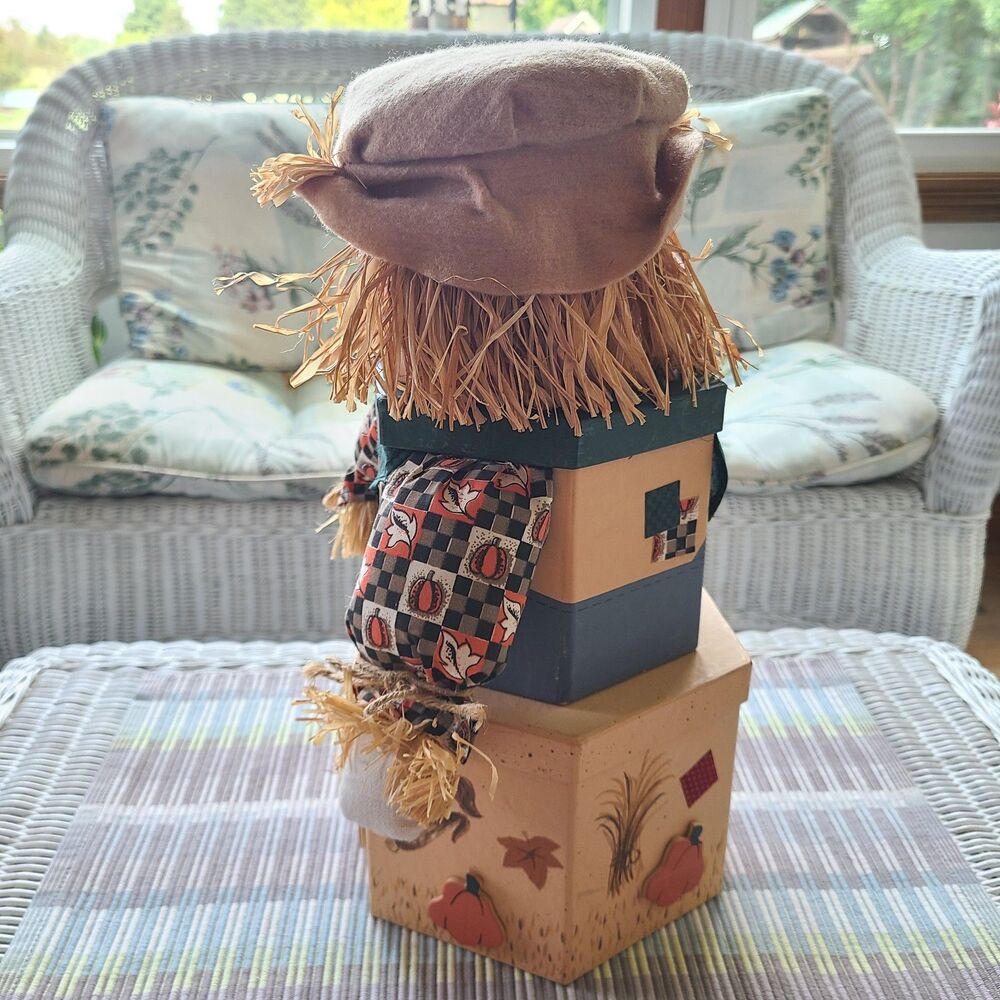 Scarecrow Harvest Tower Stacking Boxes Fall Autumn Decoration Gift Box Tower - Picture 7 of 9